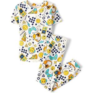 imageThe Childrens Place boys Snug Fit 100 Cotton Short Sleeve Top and Pants 2 Piece Pajama SetGamer