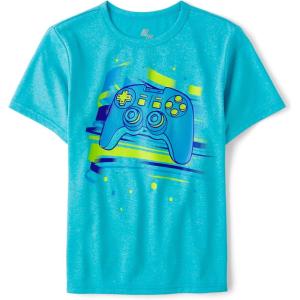 imageThe Childrens Place Boys Active Performance Short Sleeve TShirtAtlantis Blue