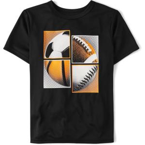imageThe Childrens Place Boys Active Performance Short Sleeve TShirtBlack Multi Sport