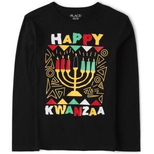 imageThe Childrens Place Boys All Holidays Long Sleeve Graphic TShirts Happy Kwanza Medium