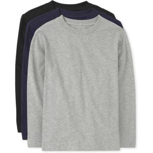 imageThe Childrens Place Boys Basic Layering Long Sleeve TeeBlackTidalH Gray 3pack