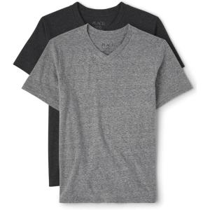imageThe Childrens Place Boys Basic V Neck TShirt 2 PackBlackGrey 2pack