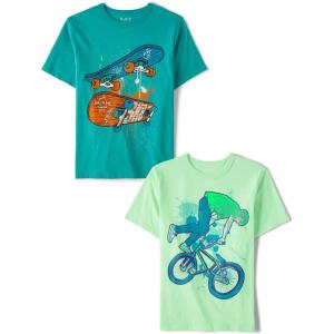 imageThe Childrens Place Boys GamerSportsCars Short Sleeve Graphic TShirts2 PackBikerSkateboard