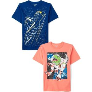 imageThe Childrens Place Boys GamerSportsCars Short Sleeve Graphic TShirts2 PackDino AstronautSpaceship
