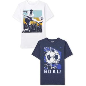 imageThe Childrens Place Boys GamerSportsCars Short Sleeve Graphic TShirts2 PackSoccer KickGoal 2pack