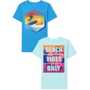 imageThe Childrens Place Boys GamerSportsCars Short Sleeve Graphic TShirts2 PackSurferingBeach Vibes Only 2pack