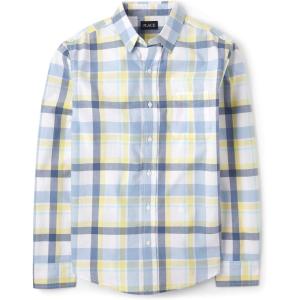 imageThe Childrens Place Boys Long Sleeve Button Down ShirtsBlueYellow Plaid  Dad