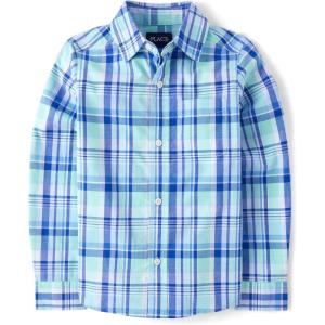 imageThe Childrens Place Boys Long Sleeve Button Down ShirtsMellow Aqua Plaid