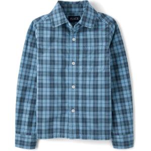 imageThe Childrens Place Boys Long Sleeve Button Down ShirtsPearl Blue Plaid