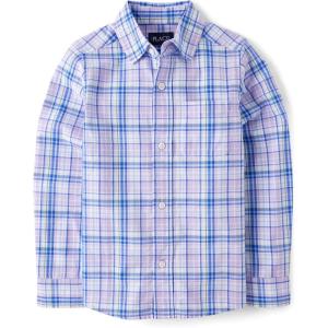 imageThe Childrens Place Boys Long Sleeve Button Down ShirtsPetal Purple Plaid