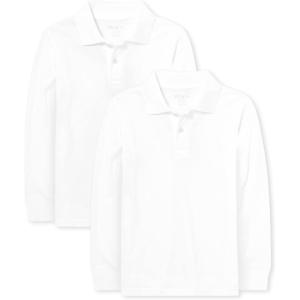 imageThe Childrens Place Boys Long Sleeve Soft Jersey Knit PolomultipacksWhite 2pack
