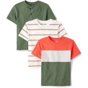 imageThe Childrens Place Boys Short Sleeve Knit TShirtOrange ColorblockStripedGreen 3pack