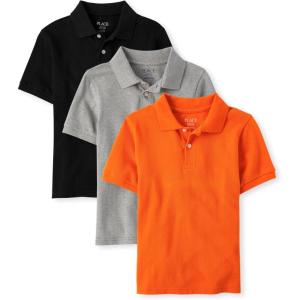 imageThe Childrens Place Boys Short Sleeve Pique Polo 3 PackFlameSmokeBlack