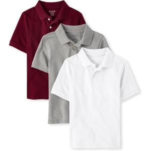 imageThe Childrens Place Boys Short Sleeve Pique Polo 3 PackRedwoodSmokeWhite