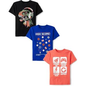 imageThe Childrens Place Boys The Childrens Place Boys Short Sleeve Graphic T Shirt 3PackDinoHigh ScoreGamer Icons