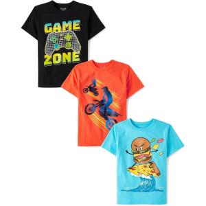 imageThe Childrens Place Boys The Childrens Place Boys Short Sleeve Graphic T Shirt 3PackGame ZoneBikersCheeseburger