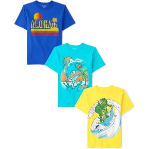imageThe Childrens Place Boys Vehicle Short Sleeve Graphic TShirtsmultipacksAlohaSharkDino Surf
