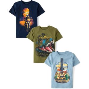 imageThe Childrens Place Boys Vehicle Short Sleeve Graphic TShirtsmultipacksBikerDinoGuitar