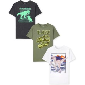 imageThe Childrens Place Boys Vehicle Short Sleeve Graphic TShirtsmultipacksDino FightT RexDino 3pack