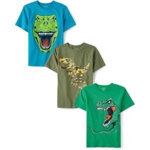 imageThe Childrens Place Boys Vehicle Short Sleeve Graphic TShirtsmultipacksDinoCamo DinoTrex 3pack