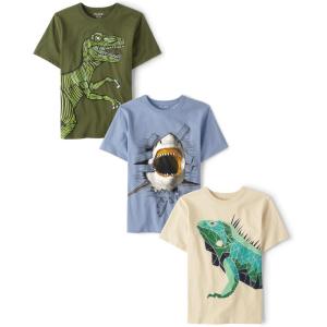 imageThe Childrens Place Boys Vehicle Short Sleeve Graphic TShirtsmultipacksDinoChameleonShark