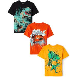 imageThe Childrens Place Boys Vehicle Short Sleeve Graphic TShirtsmultipacksDinoDinos RunRed Car