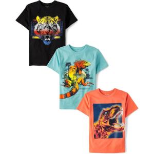 imageThe Childrens Place Boys Vehicle Short Sleeve Graphic TShirtsmultipacksDinoTigerIguana