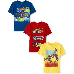 imageThe Childrens Place Boys Vehicle Short Sleeve Graphic TShirtsmultipacksMonster TruckRacecarsDirt Bikes 3pack