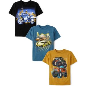 imageThe Childrens Place Boys Vehicle Short Sleeve Graphic TShirtsmultipacksMotorcycleRacecarsMonster Trucks