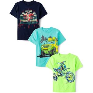 imageThe Childrens Place Boys Vehicle Short Sleeve Graphic TShirtsmultipacksMotorcycleSafariRacecar