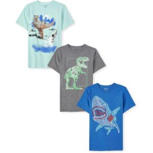 imageThe Childrens Place Boys Vehicle Short Sleeve Graphic TShirtsmultipacksShark Dino 3pack