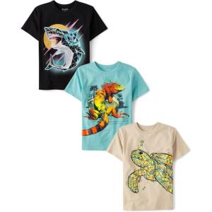 imageThe Childrens Place Boys Vehicle Short Sleeve Graphic TShirtsmultipacksSharkIguanaTurtle