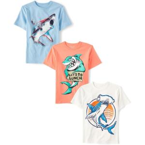 imageThe Childrens Place Boys Vehicle Short Sleeve Graphic TShirtsmultipacksSharkLunchHammerhead