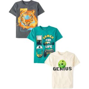 imageThe Childrens Place Boys Vehicle Short Sleeve Graphic TShirtsmultipacksTigerLife GamerGenius