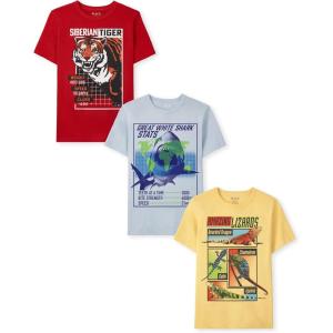 imageThe Childrens Place Boys Vehicle Short Sleeve Graphic TShirtsmultipacksTigerSharkLizard 3pack