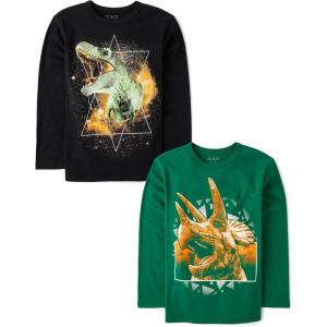 imageThe Childrens Place Boys Vehicle Short Sleeve Graphic TShirtsmultipacksTriceratopDino Galaxy 2pack