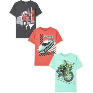 imageThe Childrens Place Boys Vehicle Short Sleeve Graphic TShirtsmultipacksTruckRacecarMotorcycle 3pack