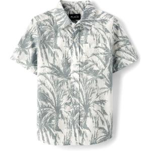 imageThe Childrens Place boys Short Sleeve Button Up ShirtFin Gray Hawaiian