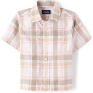 imageThe Childrens Place boys Short Sleeve Button Up ShirtLt Plum Plaid