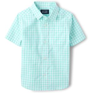 imageThe Childrens Place boys Short Sleeve Button Up ShirtMellow Aqua Plaid
