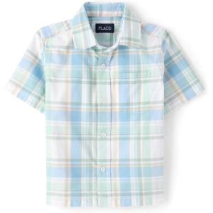 imageThe Childrens Place boys Short Sleeve Button Up ShirtMint Chip Plaid