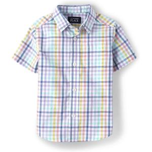 imageThe Childrens Place boys Short Sleeve Button Up ShirtMulti Color Plaid