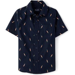 imageThe Childrens Place boys Short Sleeve Button Up ShirtNavy Carrot