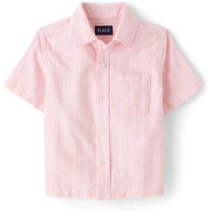 imageThe Childrens Place boys Short Sleeve Button Up ShirtPink Stripe
