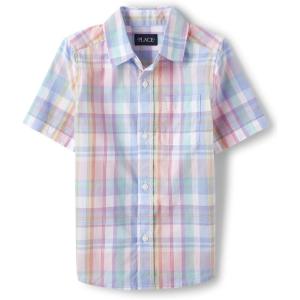 imageThe Childrens Place boys Short Sleeve Button Up ShirtRose Potery Plaid