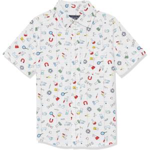 imageThe Childrens Place boys Short Sleeve Button Up ShirtSchool Doodle White
