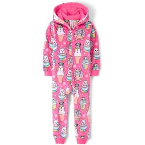 imageThe Childrens Place girls Long Sleeve Fleece Zip Up One Piece PajamaNeon Peony Food