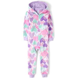 imageThe Childrens Place girls Long Sleeve Fleece Zip Up One Piece PajamaWhite Hearts