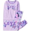 imageThe Childrens Place girls Long Sleeve Top and Pants Snug Fit 100 Cotton 2 Piece Pajama SetPurple Love
