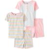 imageThe Childrens Place girls 100 Cotton Short Sleeve Top and Shorts 2 Piece Pajama SetPink RoseGrey 2pack